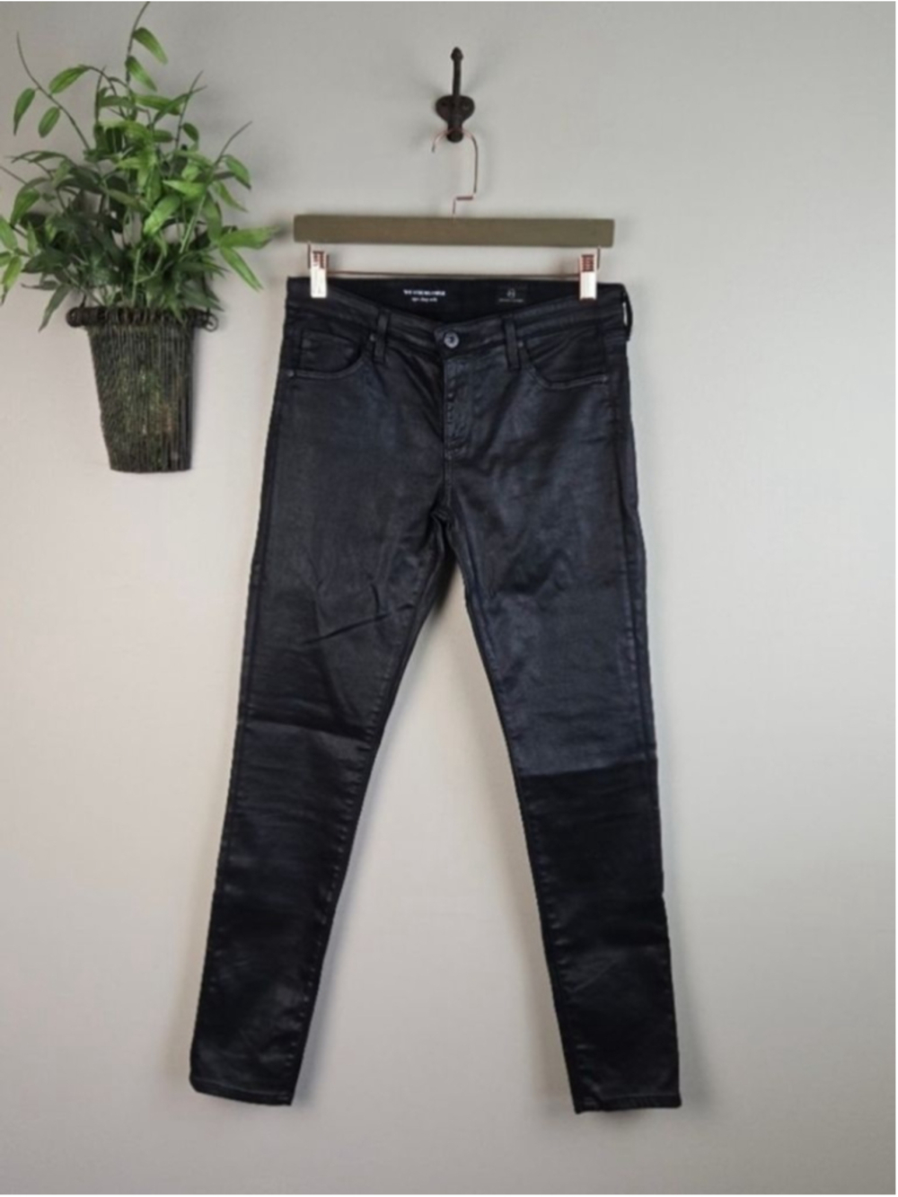 AG 28 Legging Ankle Super Skinny Black Coated Mid Rise Jeans Adriano Goldschmied